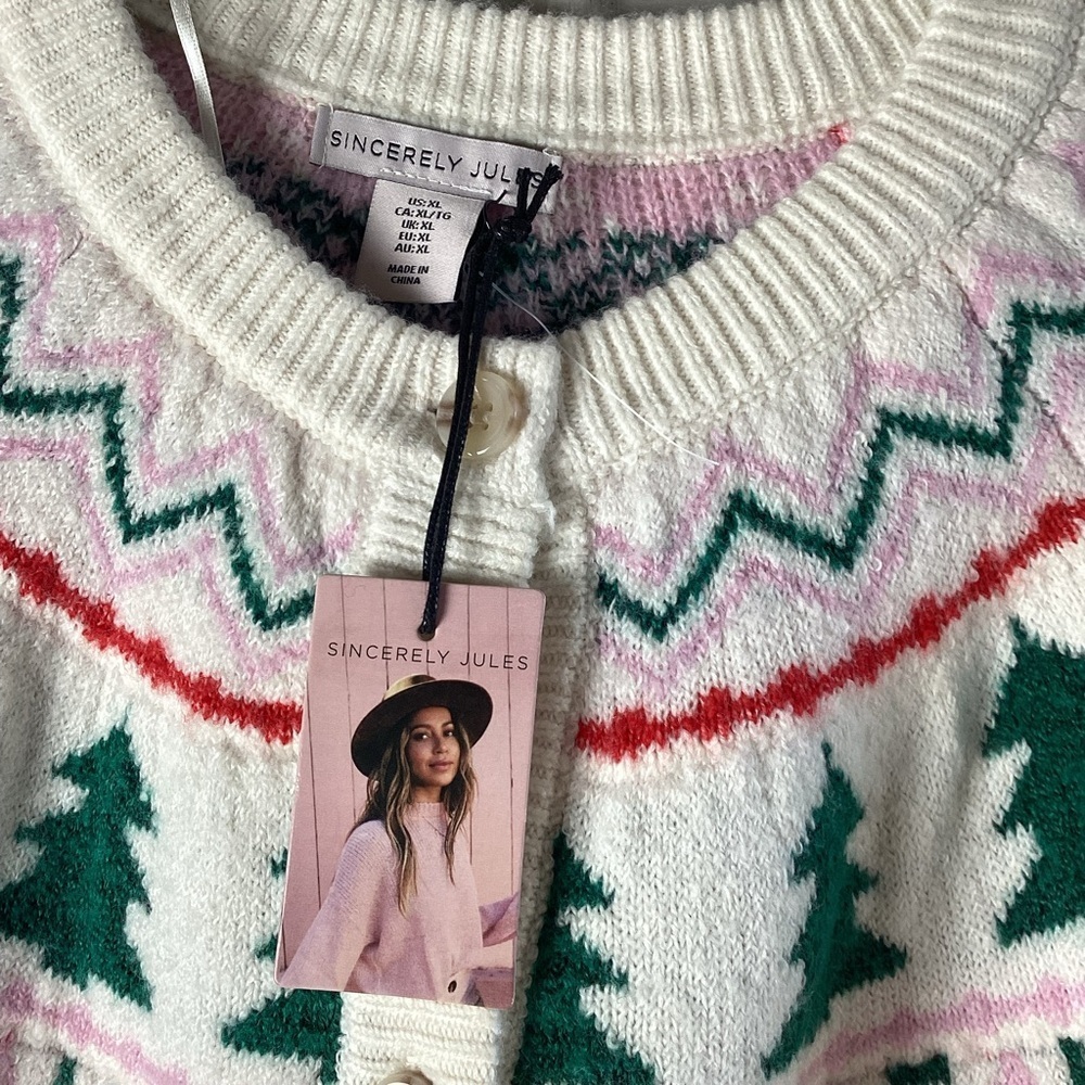 Sincerely Jules White and Green Holiday Cardigan - Picture 3 of 6